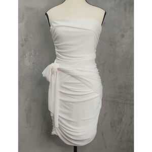 Club L London White Strapless Draped Ruched Mini Dress 6?‎ Prom Dress Party